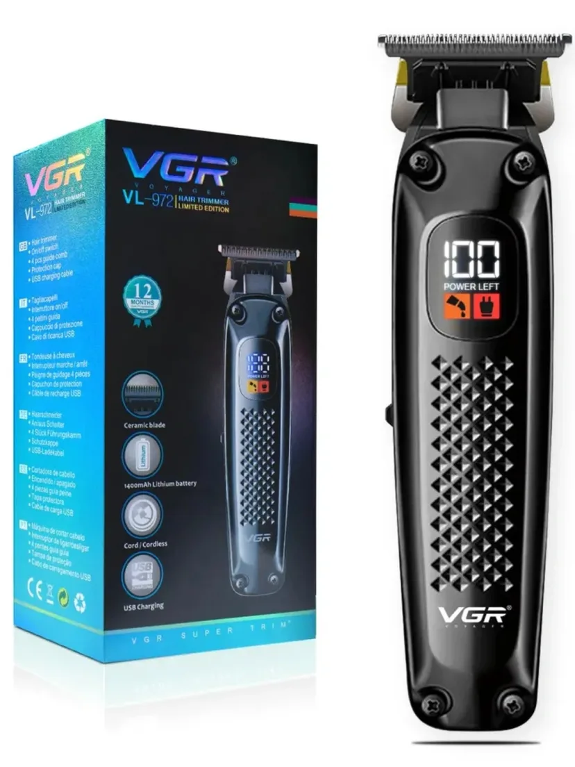 VGR V-972 Professional Soqol Trimmeri, Akkumulyatorli, Po'lat Pichoq