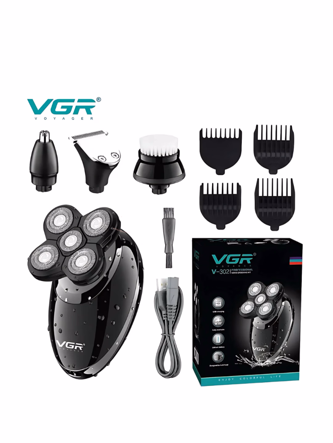 VGR V-302 Simsiz Trimmer: 5D Zanglamas Po'lat, Li-ion Batareya, Soqol va Soch uchun - 2