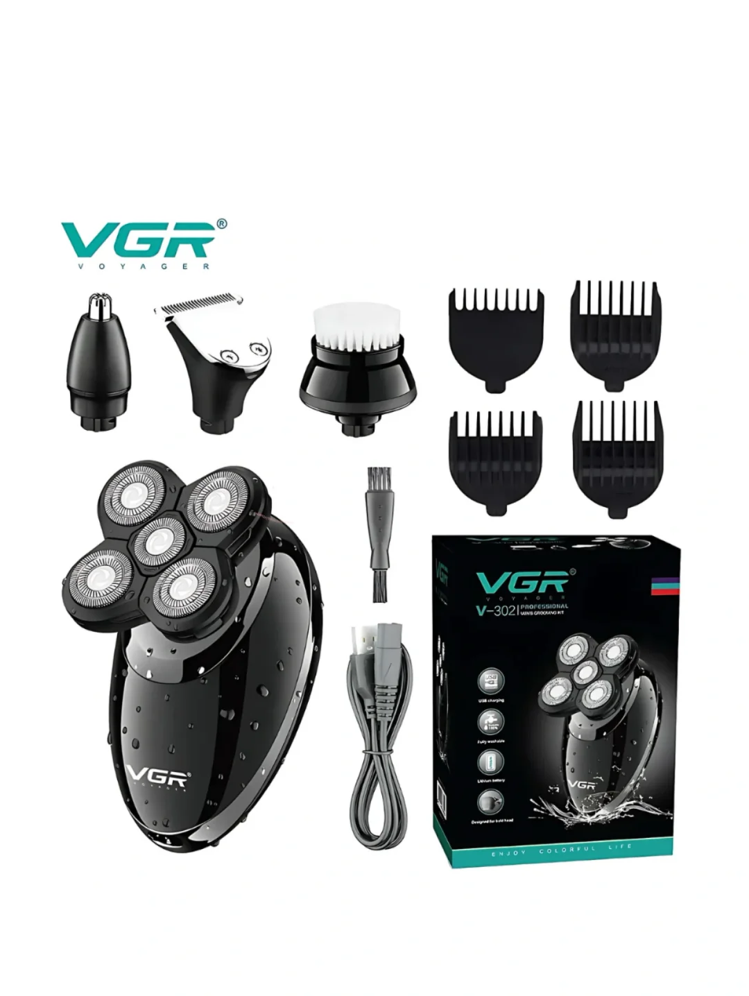 VGR V-302 Simsiz Trimmer: 5D Zanglamas Po'lat, Li-ion Batareya, Soqol va Soch uchun - 2