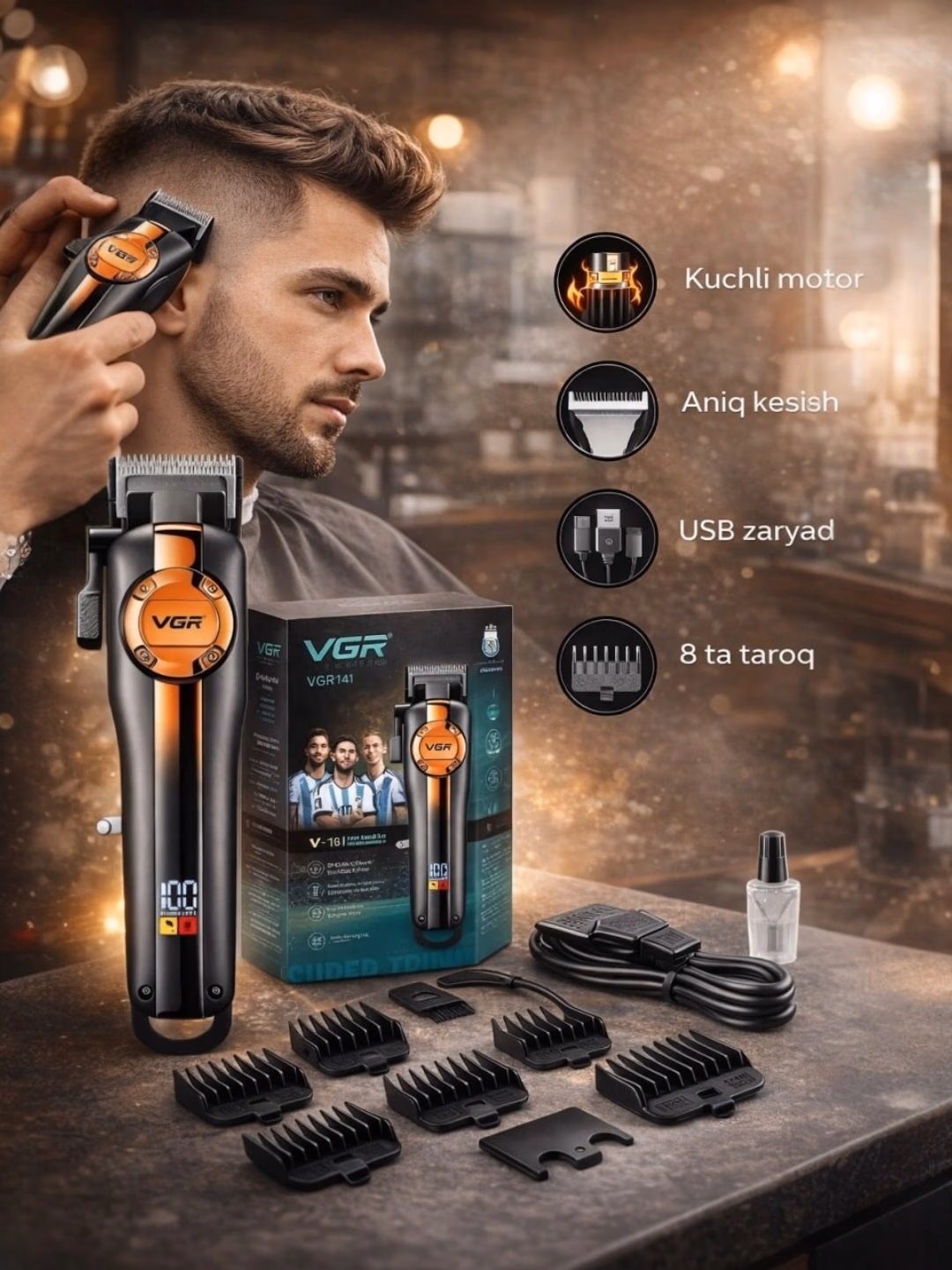 VGR V-141 Eraklar trimmeri: keramik pichoq, 250 daq. USB zaryad - 4