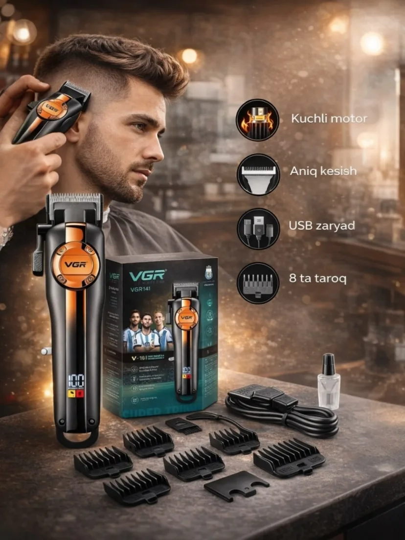 VGR V-141 Eraklar trimmeri: keramik pichoq, 250 daq. USB zaryad