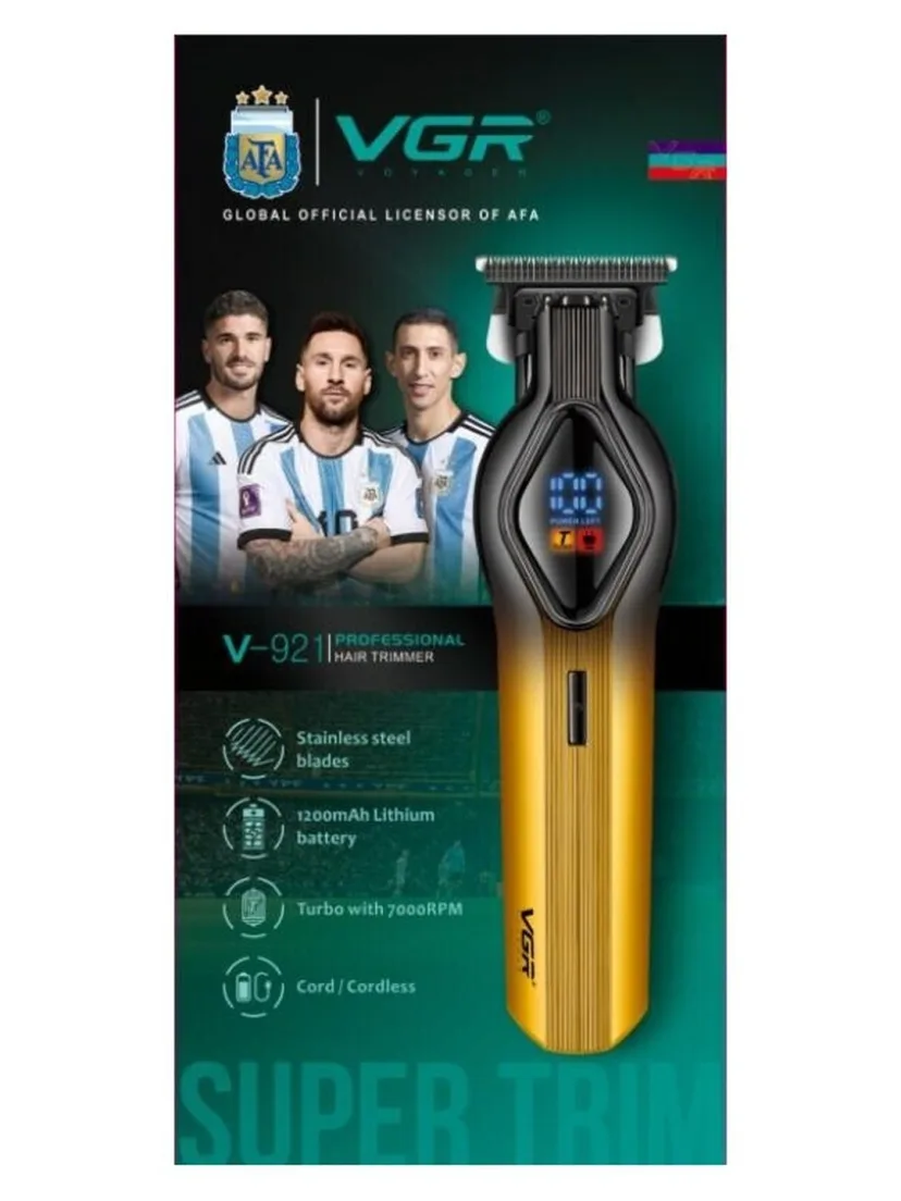 VGR V-921 Trimmer: 1200mAh batareya, USB zaryadlovich, professional soch olish mashinkasi