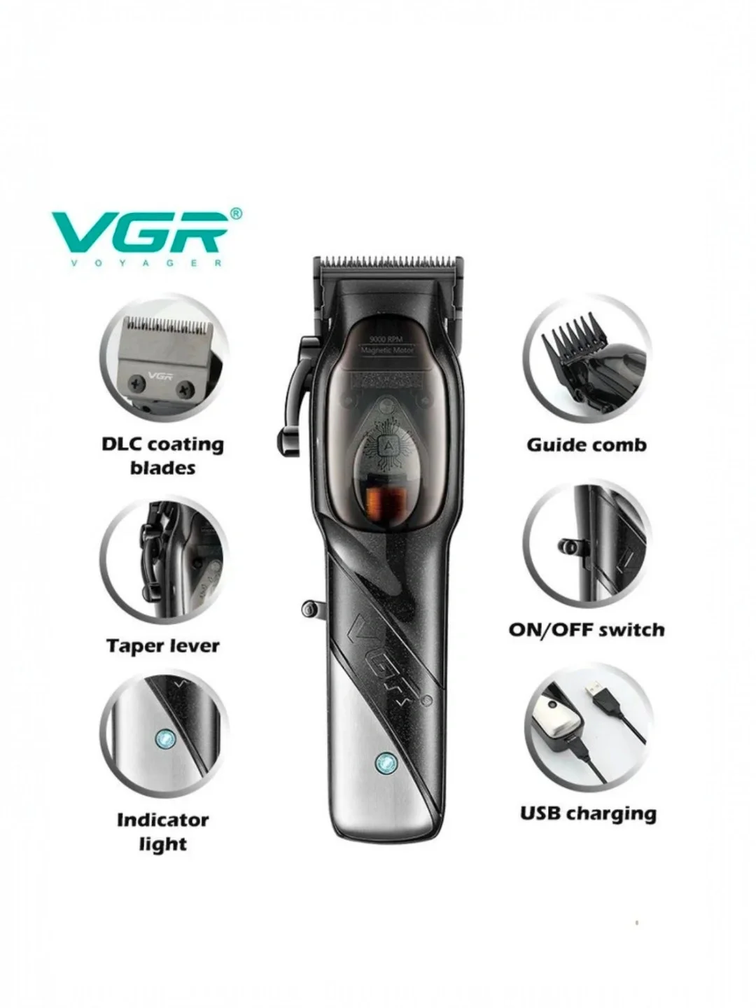 VGR V-002 Simsiz Trimmer: Soch va Soqol Uchun Professional Qurilma - 4