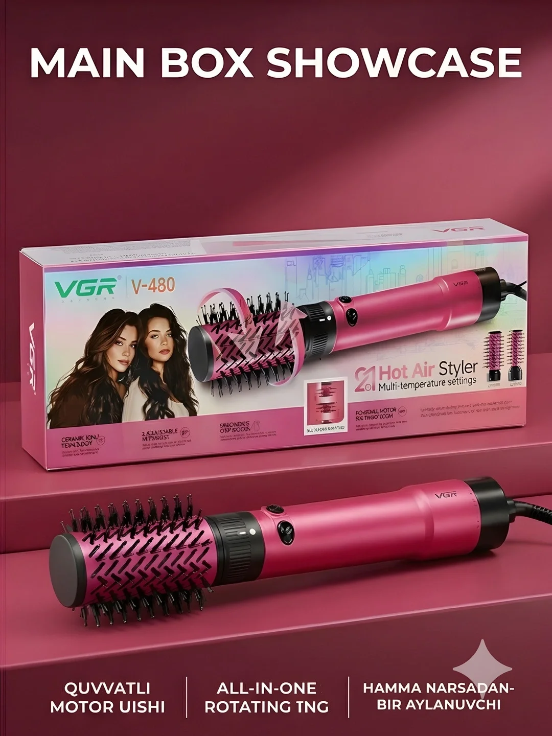 VGR V-480 soch fen cho'tkasi (2v1), keramik ionli qoplamali, 1800W - 4