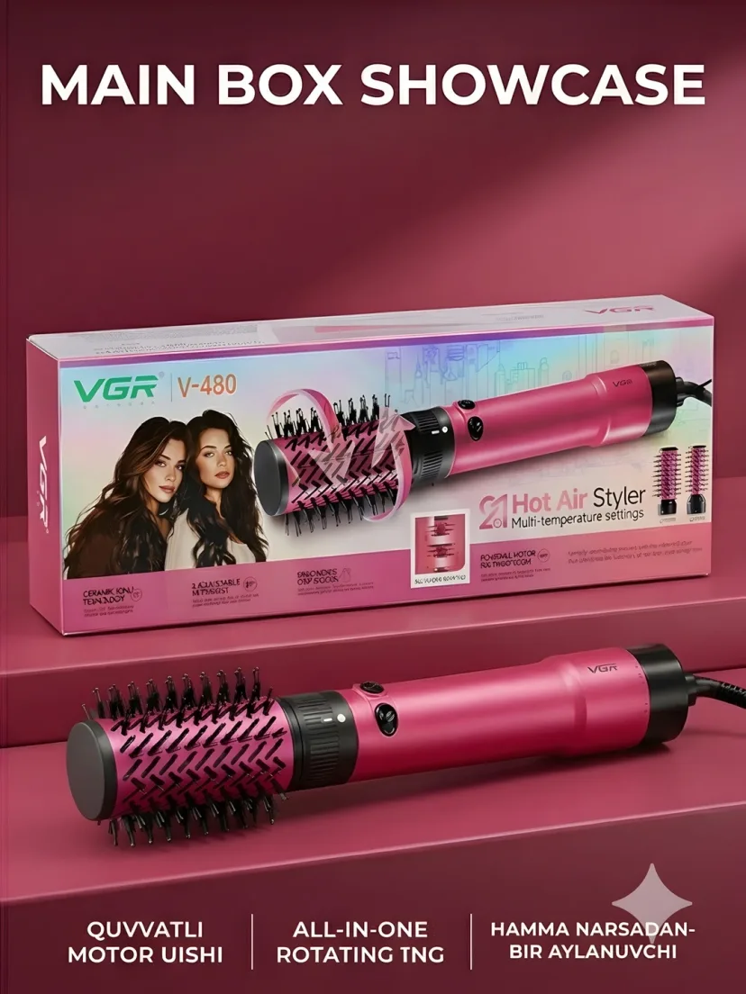 VGR V-480 soch fen cho'tkasi (2v1), keramik ionli qoplamali, 1800W