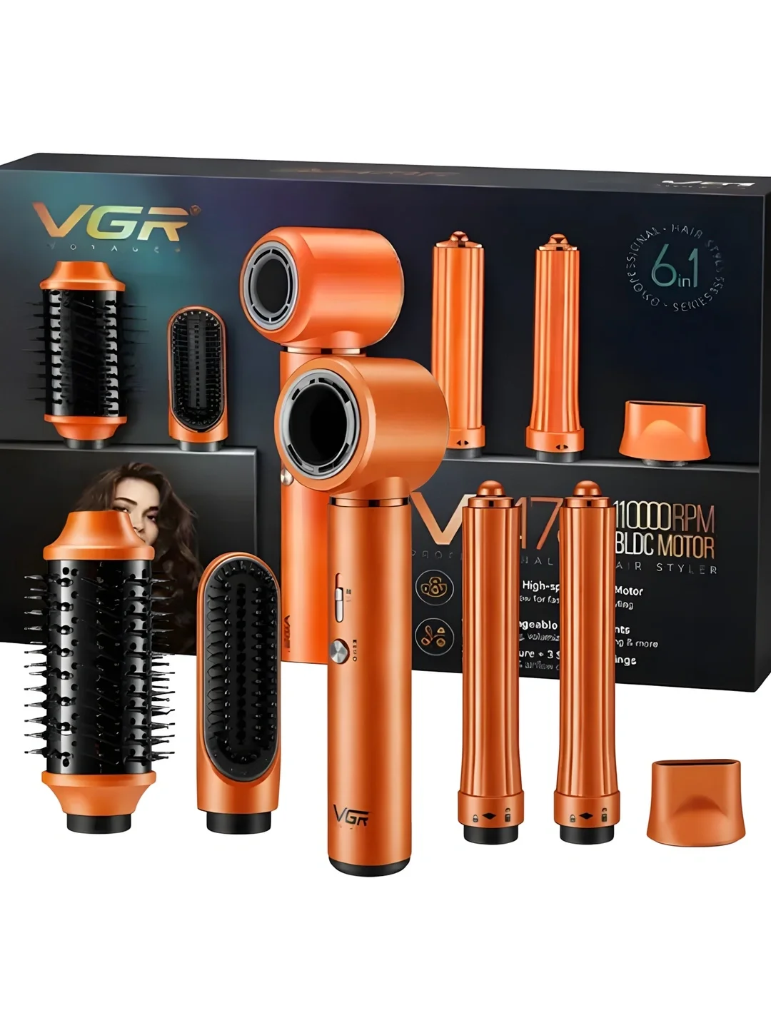VGR V-478 Фен-стайлер 5в1: Движок 11000 RPM, Джинсы и Укладка - 4
