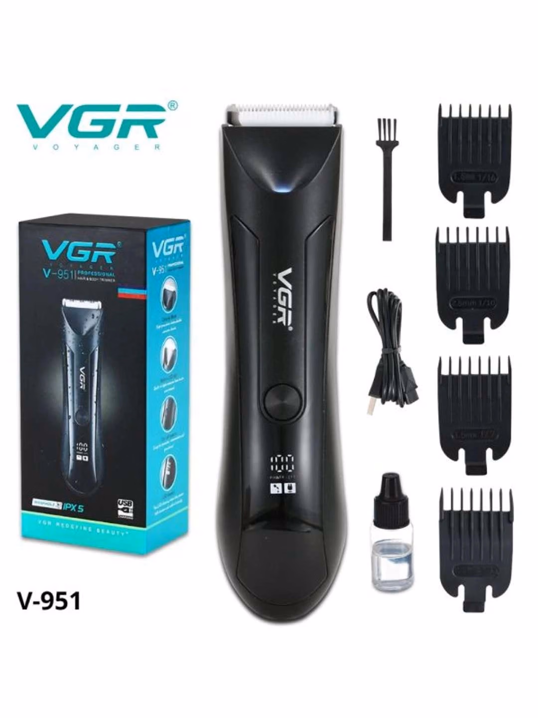 VGR V-951 Butun tana uchun suv o‘tkazmaydigan trimmer, LED displeyli - 2
