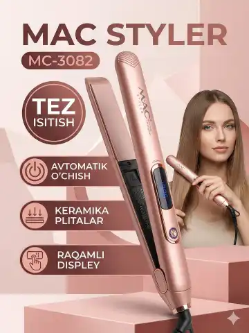 M·A·C STYLER MC-3082 Keramik soch tekislovchi, LED displey, 450°F