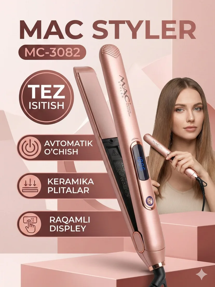 M·A·C STYLER MC-3082 Keramik soch tekislovchi, LED displey, 450°F