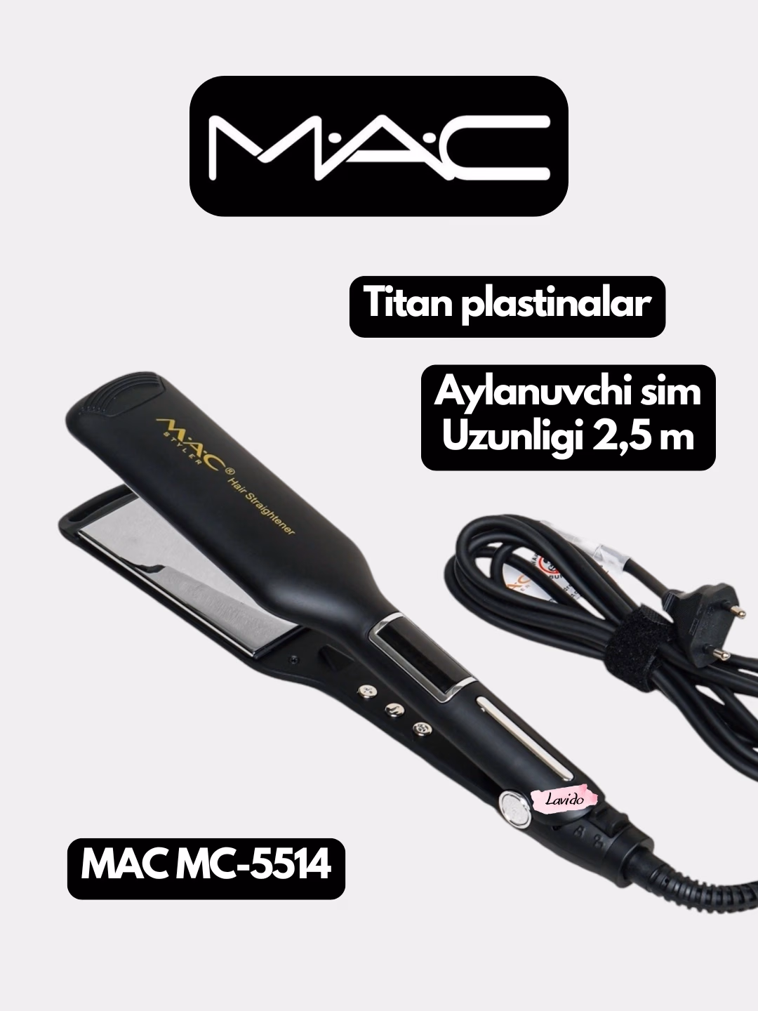 M·A·C STYLER MC-5514 Soch To'g'rilagich, Titan Qoplama, LCD, 450°F - 3