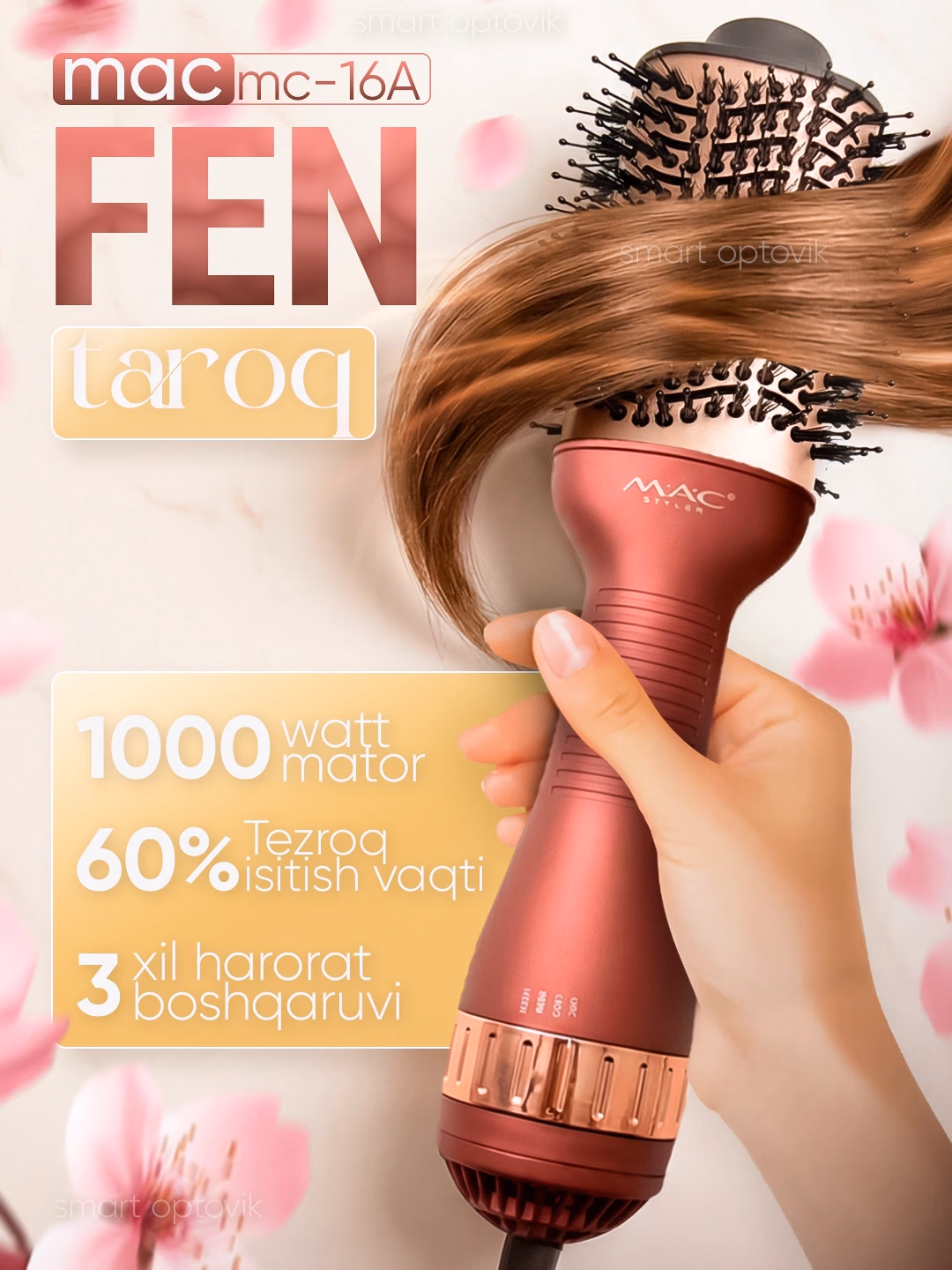 M·A·C STYLER MC-16D Fen-Taroq, 1000W, Keramik Qoplama bilan 3 Rejimli Soch Quritgich va Turmaklagich - 3