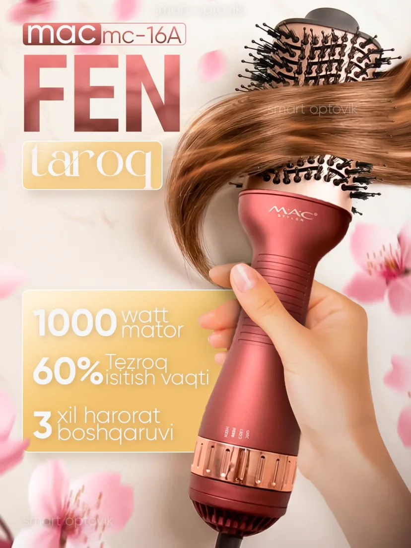 M·A·C STYLER MC-16D Fen-Taroq, 1000W, Keramik Qoplama bilan 3 Rejimli Soch Quritgich va Turmaklagich
