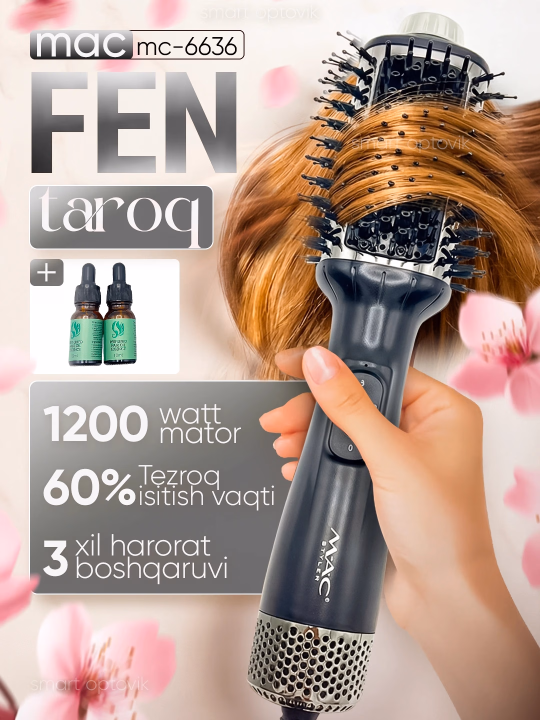 M·A·C STYLER MC-16D Fen-Taroq, 1000W, Keramik Qoplama bilan 3 Rejimli Soch Quritgich va Turmaklagich - 4
