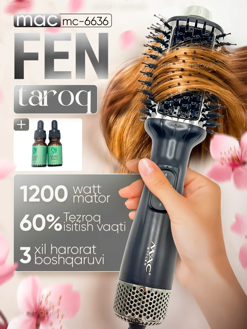 M·A·C STYLER MC-16D Fen-Taroq, 1000W, Keramik Qoplama bilan 3 Rejimli Soch Quritgich va Turmaklagich