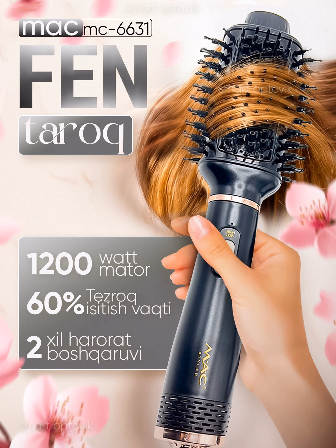 M·A·C STYLER MC-16D Fen-Taroq, 1000W, Keramik Qoplama bilan 3 Rejimli Soch Quritgich va Turmaklagich - 5
