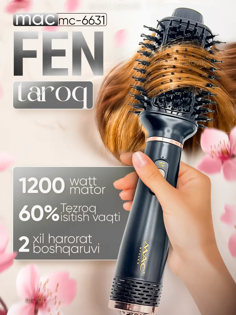 M·A·C STYLER MC-16D Fen-Taroq, 1000W, Keramik Qoplama bilan 3 Rejimli Soch Quritgich va Turmaklagich