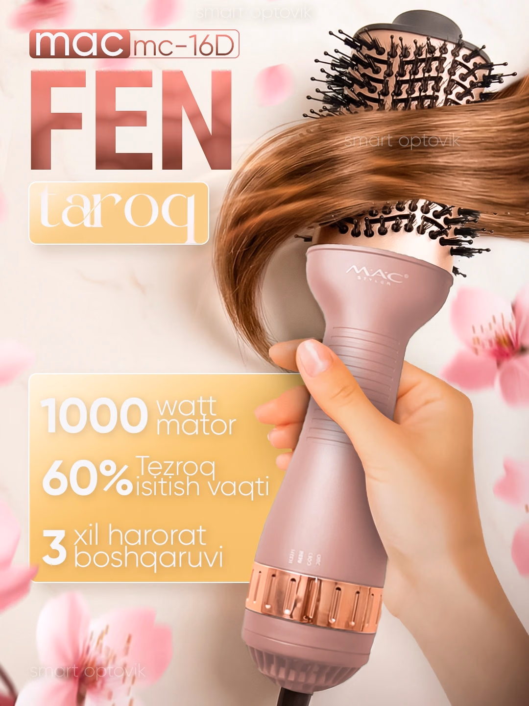M·A·C STYLER MC-16D Fen-Taroq, 1000W, Keramik Qoplama bilan 3 Rejimli Soch Quritgich va Turmaklagich - 6