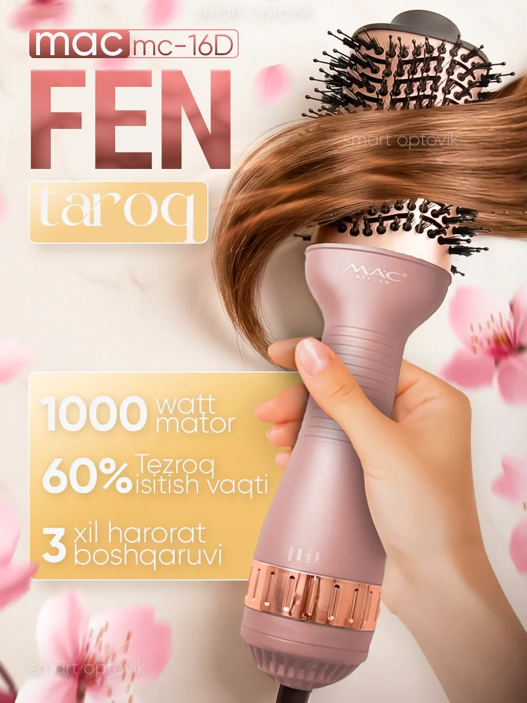 M·A·C STYLER MC-16D Fen-Taroq, 1000W, Keramik Qoplama bilan 3 Rejimli Soch Quritgich va Turmaklagich - 6