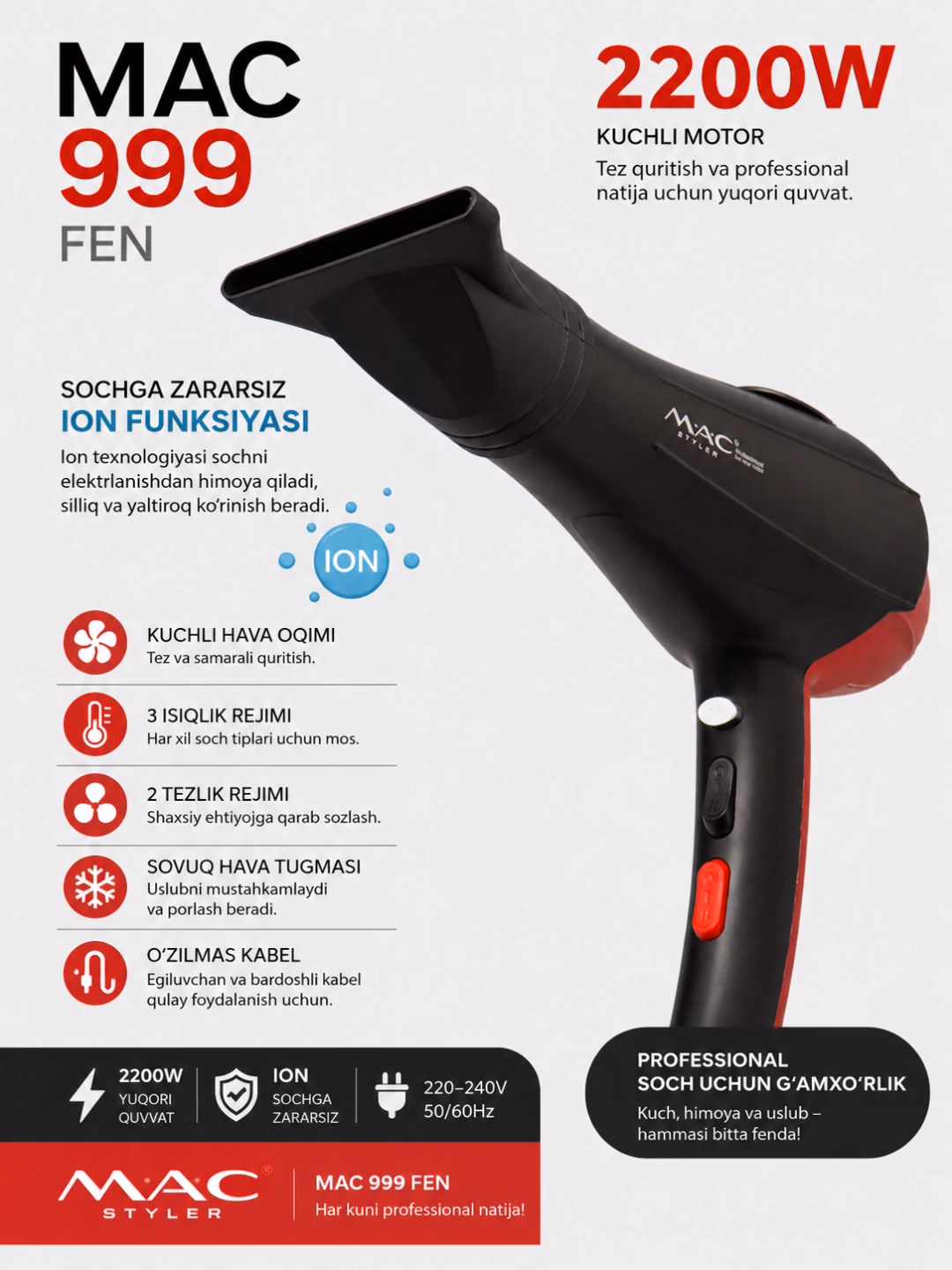 M·A·C STYLER MC-999 Professional Fen, 2200W