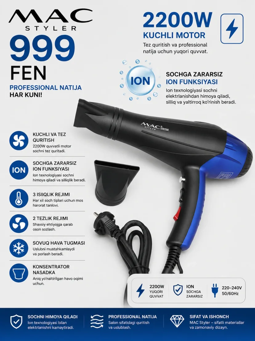 M·A·C STYLER MC-999 Professional Fen, 2200W