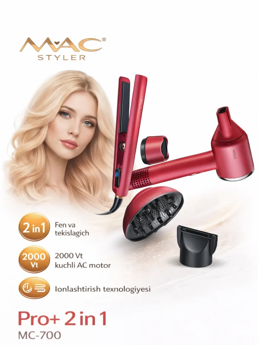 M·A·C STYLER MC-700 Pro+ Fenva Soch To'g'rilagich 2000 Vt Keramika