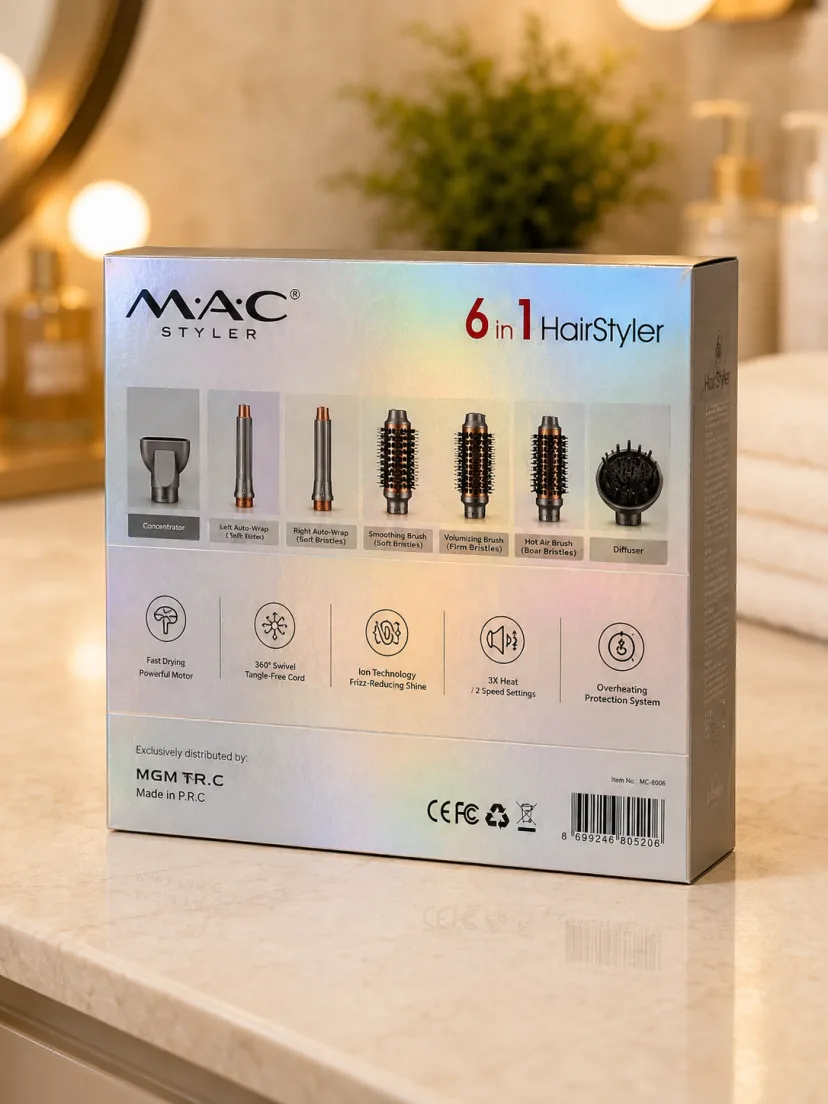 M·A·C STYLER MC-6169 6 in 1 soch turmaklash qurilmasi, 800W, ionli texnologiya