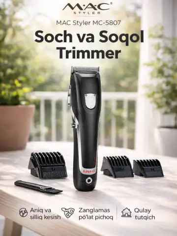 M·A·C STYLER MC-5807 Soch va Soqol Trimmeri, Zanglamas Po'lat Pichoqli, USB Zaryadlanadigan