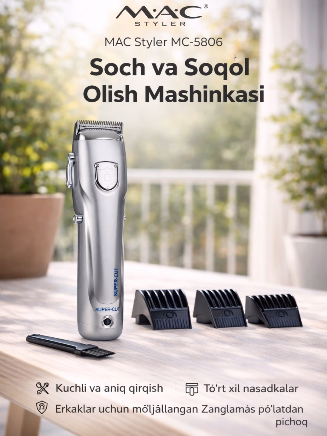 M·A·C STYLER MC-5806 Soch-Siqol Mashinasi: Zanglamas Po'lat Pichoqli, 220V