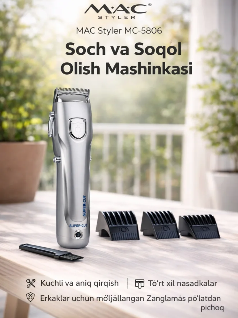 M·A·C STYLER MC-5806 Soch-Siqol Mashinasi: Zanglamas Po'lat Pichoqli, 220V