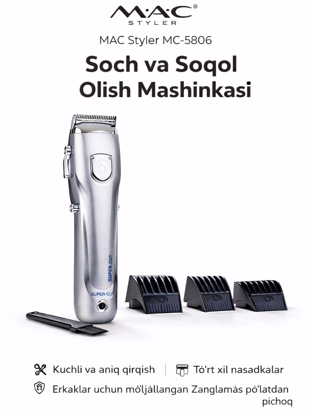 M·A·C STYLER MC-5806 Soch-Siqol Mashinasi: Zanglamas Po'lat Pichoqli, 220V - 2