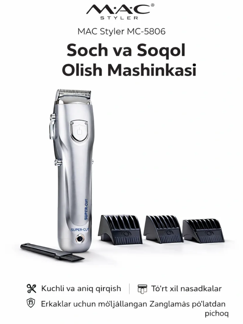 M·A·C STYLER MC-5806 Soch-Siqol Mashinasi: Zanglamas Po'lat Pichoqli, 220V