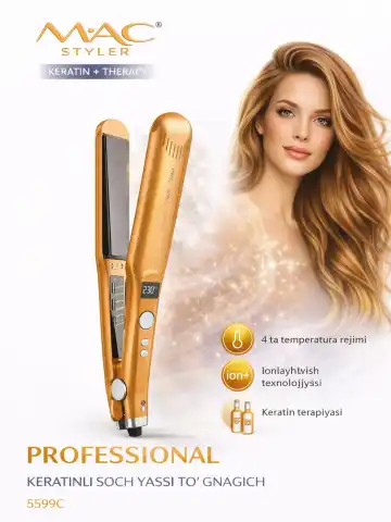 M·A·C STYLER MC-5599C Professional soch tekislagich, Keratin terapiyali ionli plastina