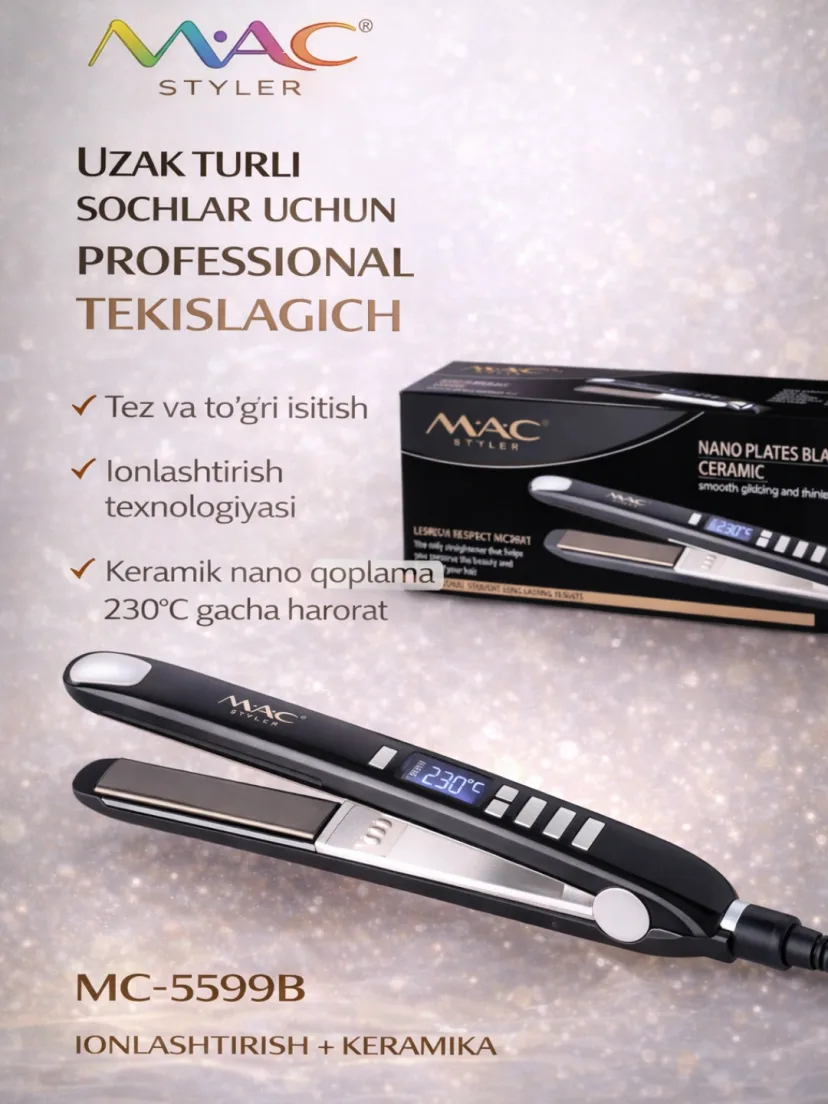 M·A·C STYLER MC-5599B Soch tekislagich, keratin terapiya va LED displeyli
