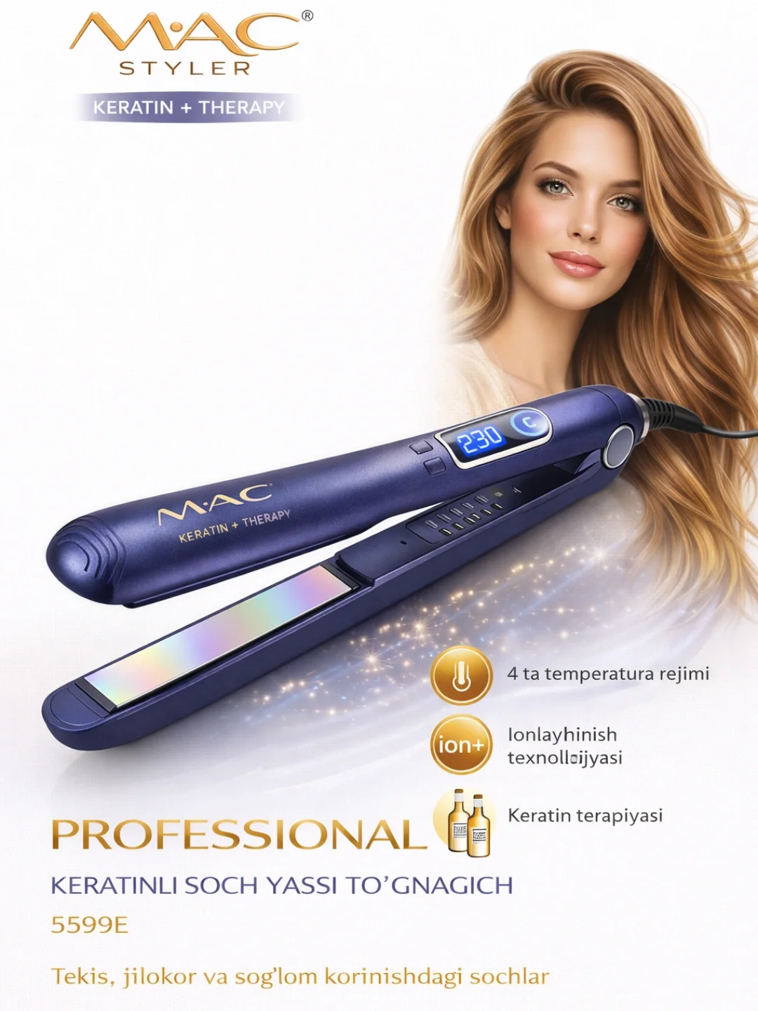 M·A·C STYLER MC-5599E soch tekislagich, keramik qoplama - Asosiy rasm