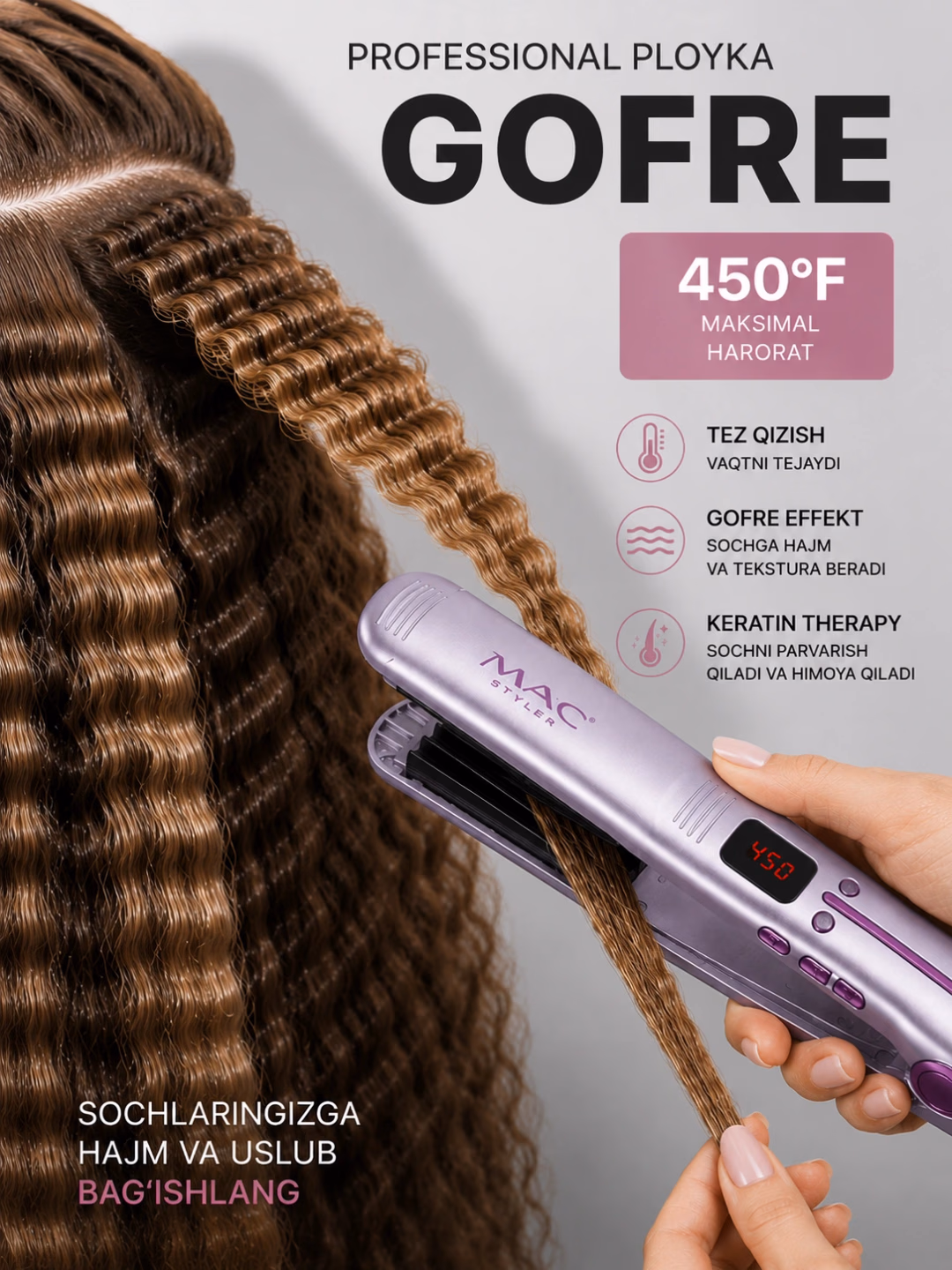 M·A·C STYLER MC-2016C Keratin texnologiyali professional gofre ploykasi