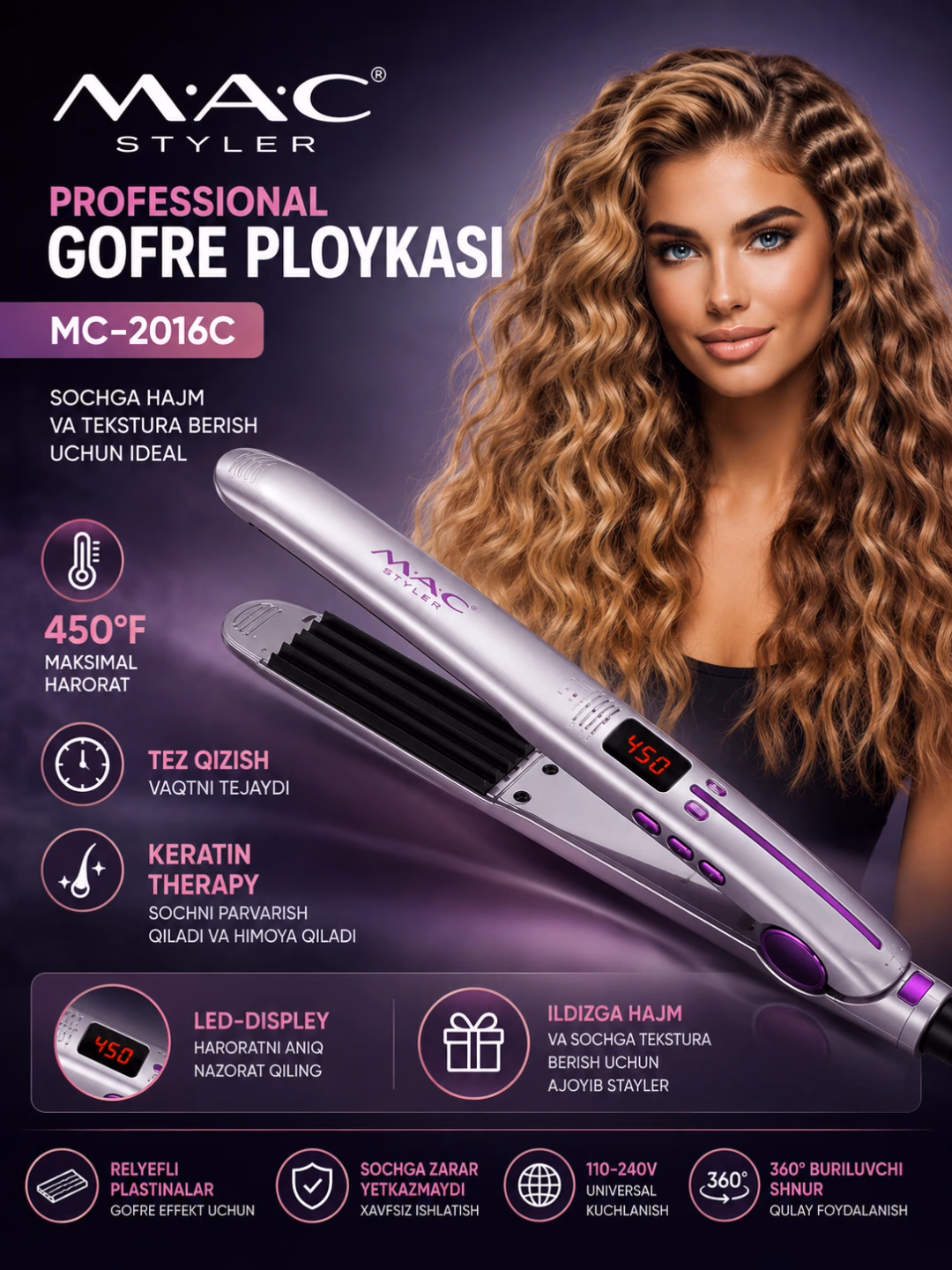 M·A·C STYLER MC-2016C Keratin texnologiyali professional gofre ploykasi - 2