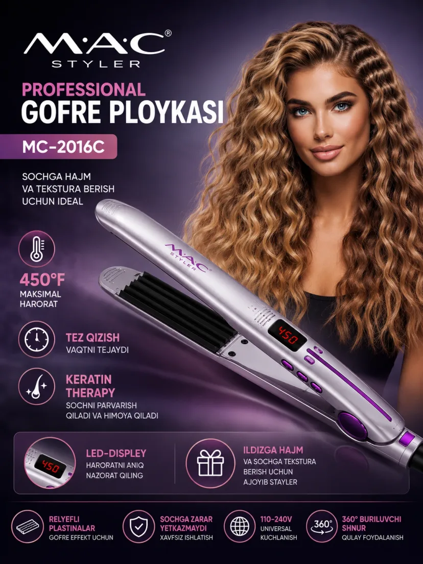 M·A·C STYLER MC-2016C Keratin texnologiyali professional gofre ploykasi