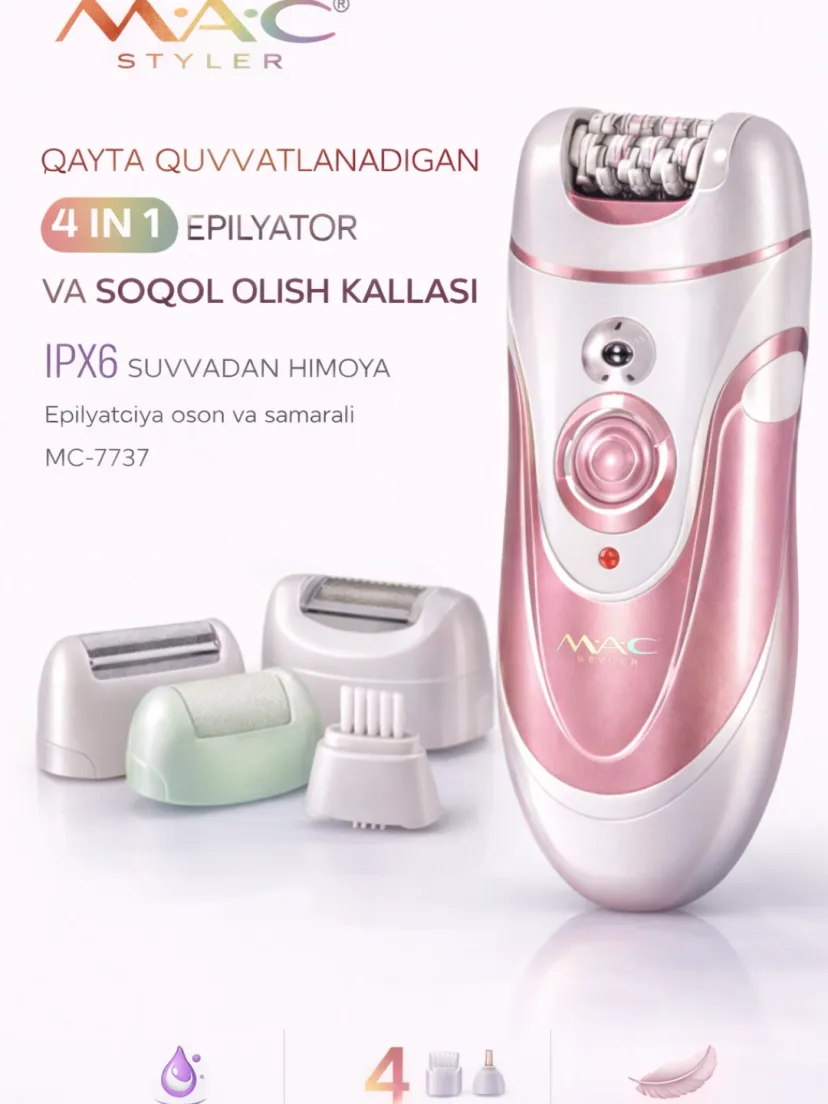 M·A·C STYLER MC-7737: Simsiz epilyator va sheyver, 4-v-1
