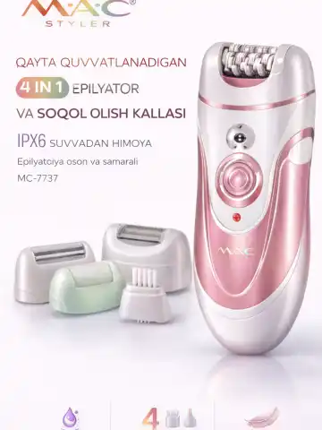 M·A·C STYLER MC-7737: Simsiz epilyator va sheyver, 4-v-1