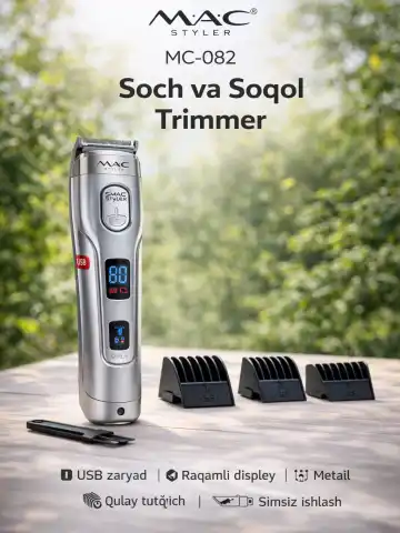 M·A·C STYLER MC-082 Soch va Soqol Trimmer: USB, Zanglamas Pichoq
