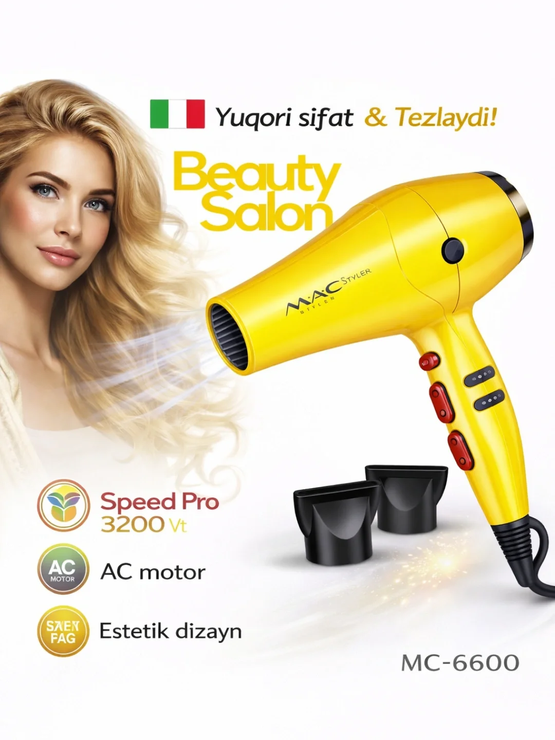 M·A·C STYLER MC-6600 Professional Fen 2200W Ionli - Asosiy rasm