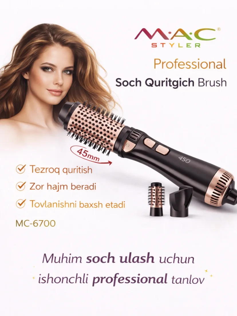 M·A·C STYLER MC-6700 Fen-cho'tka, Keramika qoplama, 1000W, Havo turmaklash