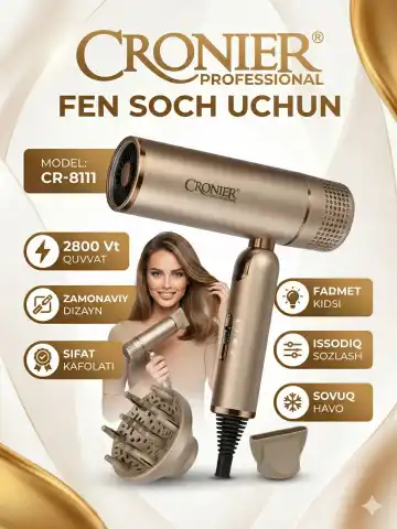 CRONIER CR-8102 Professional Phen: 2500W, Iontizatsiya bilan