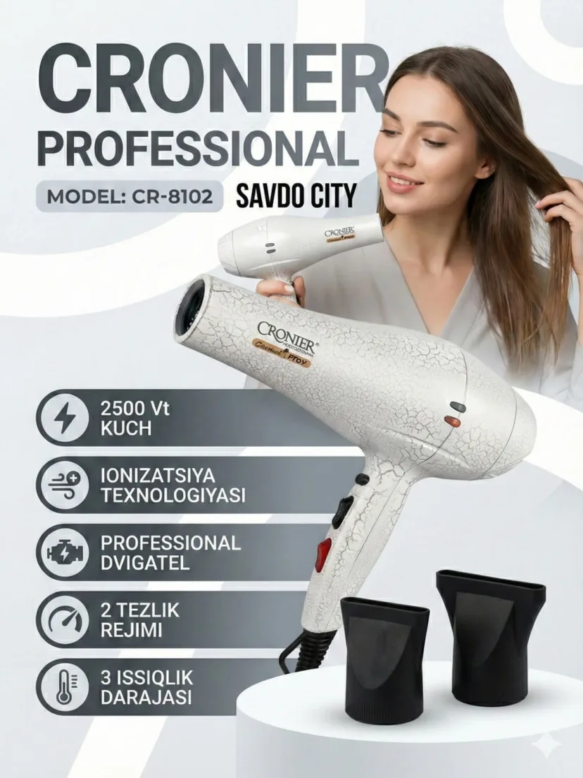 CRONIER CR-8102 Professional Phen: 2500W, Iontizatsiya bilan