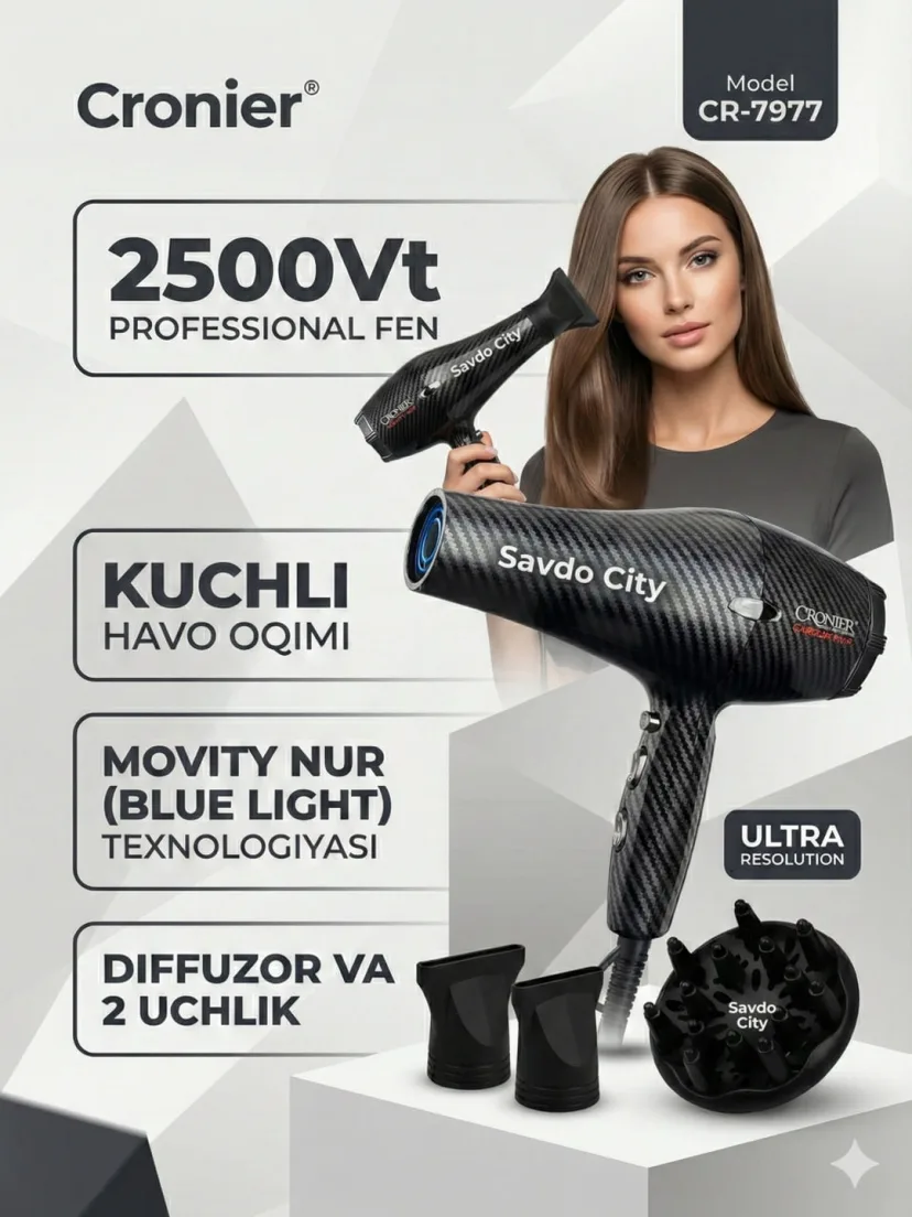 CRONIER CR-8102 Professional Phen: 2500W, Iontizatsiya bilan