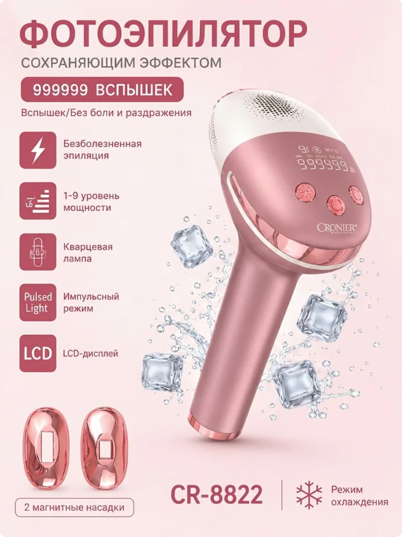 CRONIER CR-8815 IPL Fotoepilator: 5 darajali quvvat bilan butun tana uchun