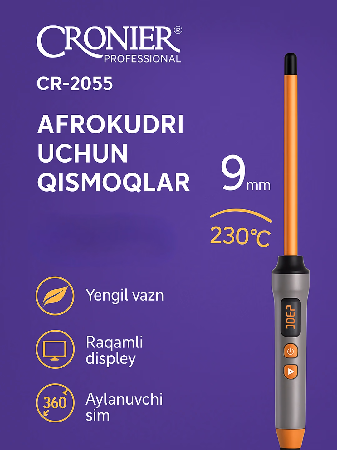 Cronier CR-2055 Afrokudry uchun ployka, keramik konusli, 5 režim - 2