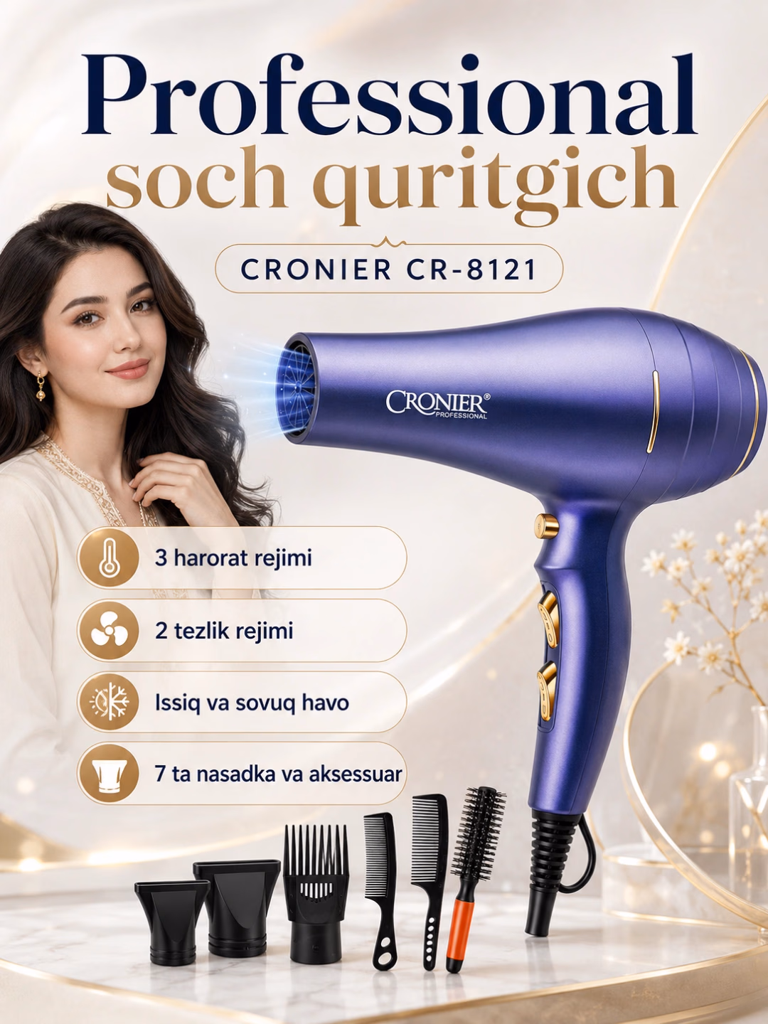 CRONIER CR-8121 Professional Fen, 7 smola