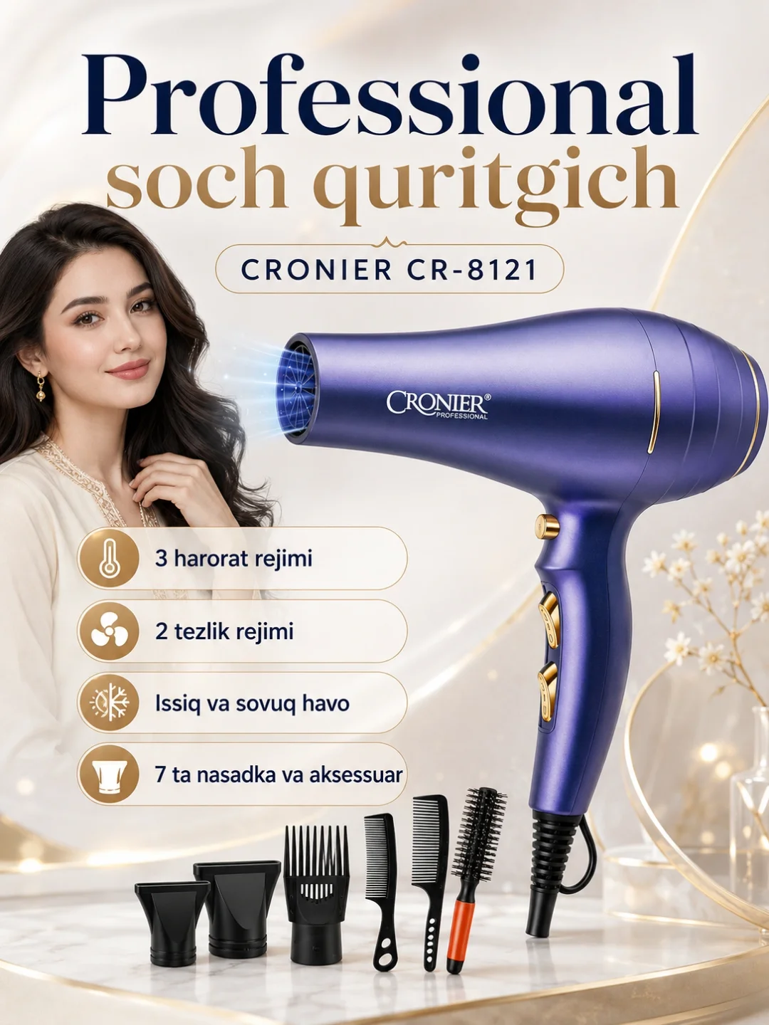CRONIER CR-8121 Professional Fen, 7 smola - Asosiy rasm