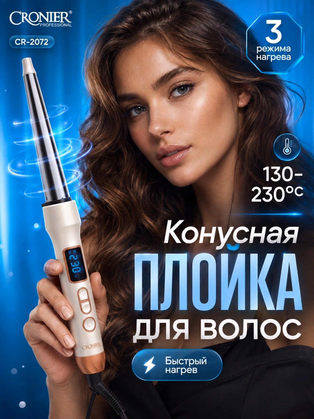 CRONIER CR-2072 konussimon ployka, 3 soat rejimi va displey bilan